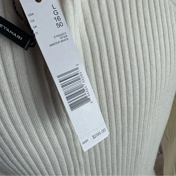 NEW Elie Tahari Cream Ribbed Long Sleeve Dress in Winter White - Picture 11 of 11